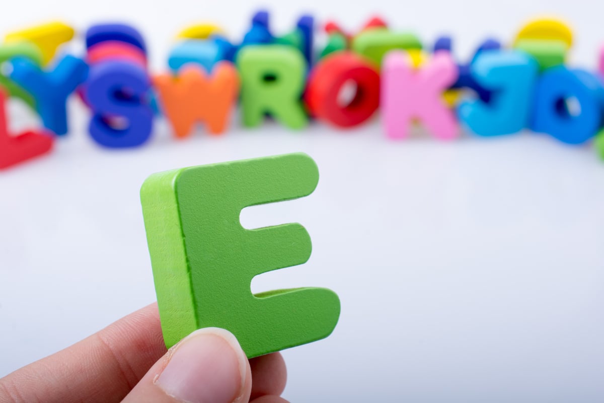 Letter Cubes of E Made of Wood